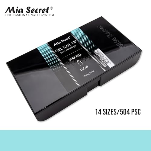Mia Secret Soak off CLEAR Soft Gel Nail Tip MADE IN USA for Salon and DIY (Clear 504 Tips, Stiletto)