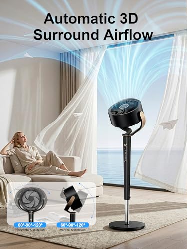 Uthfy 46 Inch Oscillating Pedestal Fan with Remote, 16 Speeds & 4 Modes, Quiet Tall Standing Fan with Timer