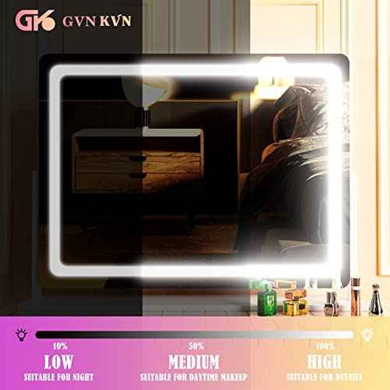 Makeup Vanity Mirror with Lights 32" x 24" Large LED Makeup Mirror, Light up Mirror with 10X Magnification and USB Charging Port, with Dimmable 3 Modes, Touch Screen Control Round White