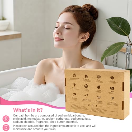 Bath Bombs for Women, 12 PCS Bath Set, Natural Bubble Bathbombs with Shea Butter, Dry Skin Moisturizing, Present for Mother¡¯s Day, Birthday, Valentine¡¯s Day for Mom, Wife, Her, Girls