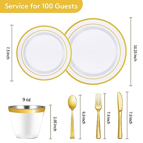Gold Disposable Plastic Plates for 100 Guests - 600 Pieces Partyware