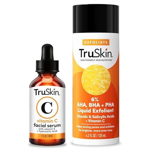 TruSkin Vitamin C Serum & Liquid Exfoliant Duo ? Vitamin C Face Serum 1oz & AHA, BHA, PHA Liquid Exfoliant 4.2oz for Brighter, Smoother Skin
