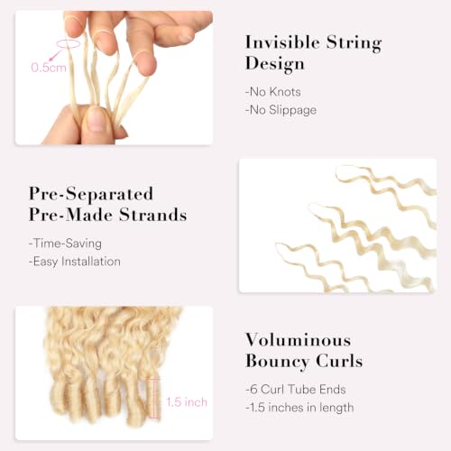 613 Blonde Human Crochet Hair 16 Inch 50 Strands - Burmese Curly, Reusable, Dyeable, Knotless