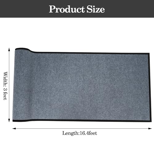 GOOFCXO 3x16.4 ft Outdoor Runner Rug Double Stripes Waterproof Non-Slip Hallway Mat Grey