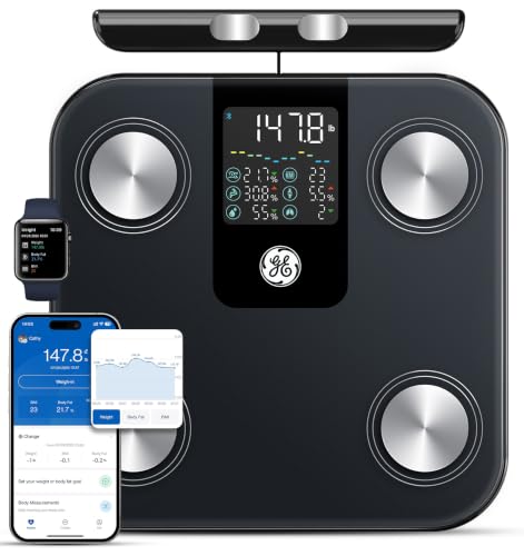 GE Full-Body Composition Smart Scale Black 11 Inch with 7 Metrics & App