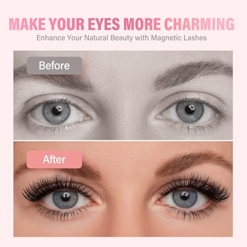 Magnetic Eyelashes, 3D Natural Look Magnetic Lashes Kit with Applicator - Reusable, Lightweight, Waterproof, Feathery Soft, No Glue, Easy to Apply for Instant Volume, 4 Pairs