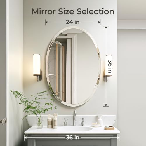 USHOWER Frameless Oval Bathroom Mirror 24x36 Inch Over Sink - Modern Design