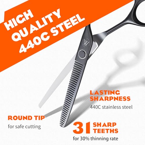 Sirabe Black Professional Thinning Shears 440C Hair Cutting Texturizing Scissors with Case