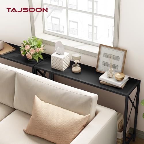 Black Narrow Console Table 41.8-inch with 2 Shelves Entryway Sofa Table