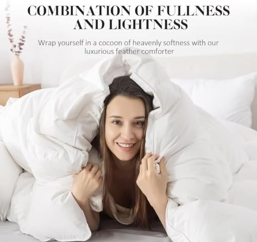 WhatsBedding King Size Feather Down Fiber Comforter - White, 106x90 Inches