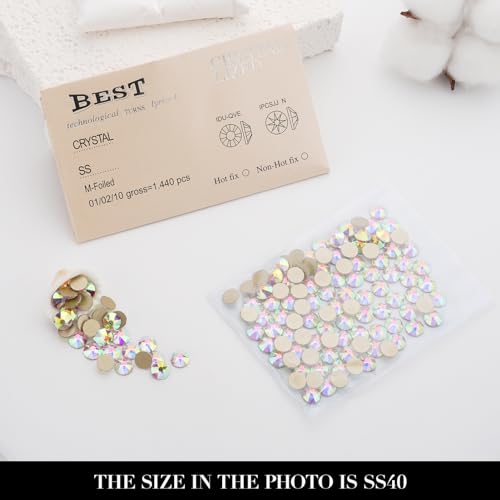 Novani Crystal AB Rhinestones SS40 8.4-8.7mm Flat Back 16 Facets Non-Hotfix 144pcs - Variation 02-Crystal AB