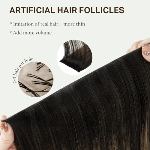 18 Inch Human Hair Clip-in Extensions - Balayage Dark Brown to Chestnut #2/6/2, 130g, 7-Piece Set with Invisible Edges