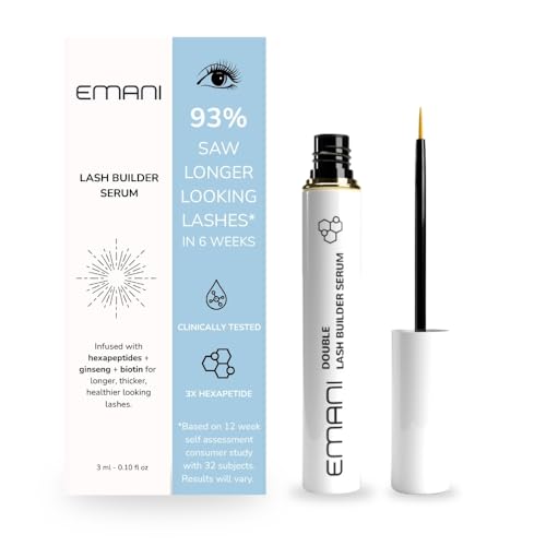 Emani Lash Builder Serum Lash Serum for Eyelash Growth, Clinically Tested for Results in 6 to 8 Weeks, Eyelash Treatment for Longer & Thicker Lashes, Safe for Extensions & False Lashes, 0.10 Fl. Oz.