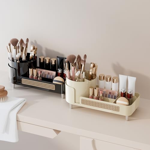 Rotating Large Capacity Cosmetic Display Case,Bathroom Counter Organizer Countertop Storage,Cosmetics Skincare Shelf Organizer (Black, XM)