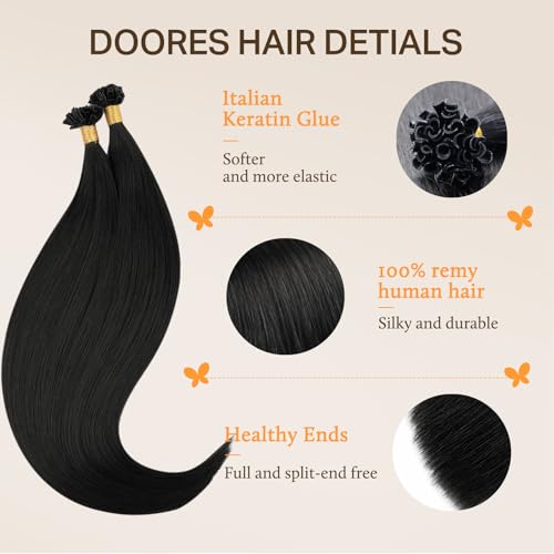 Utip Virgin Human Hair Extensions - Jet Black 22 Inch 50g, Real Remy Hair