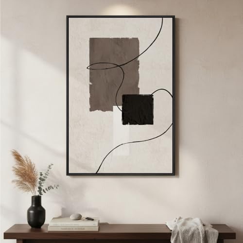 Cuspin 36x24 Inch Modern Abstract Wall Art Frame - Black, White, Brown Geometric Design