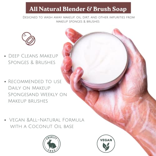 CINEMA SECRETS All Natural Vegan Brush Soap & Blender Bundle, coconut oil based, scrubber included.