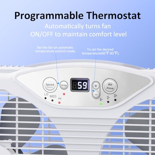 Shinic Twin Window Fan with Reversible Airflow, Thermostat & 3 Speeds