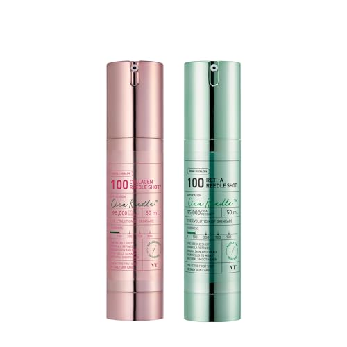 VT COSMETICS Collagen Reedle Shot 100 & Reti-A Reedle Shot 100 Microneedling Serum, Skin Booster, 1.69Fl Oz(50ml)*2