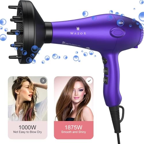Wazor Ionic Hair Dryer with Diffuser - Purple 3-Piece Styling Set
