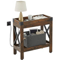 Narrow End Table with Outlets - Rustic Brown, Industrial Style - Variation of THIS listing