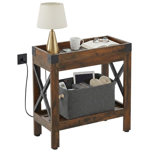 Narrow End Table with Outlets - Rustic Brown, Industrial Style - Variation of THIS listing
