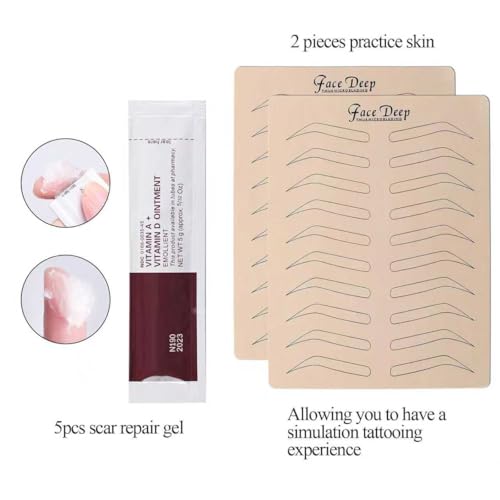 Fenshine Eyebrow Practice Kit with Blades Pigment Practice Skin Eyebrow Ruler Repair Gel Ring Cup Finger Gloves Pencil