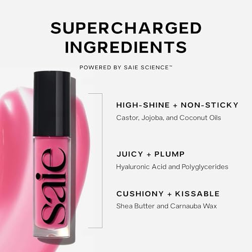 Saie Glossybounce - Hydrating Lip Gloss and Tinted Lip Oil Hybrid with Hyaluronic Acid & Jojoba Oil for Non-Sticky, Ultra-Shiny, Plump & Soft Lips - Everyday Makeup Essential - Burst (.17 oz)