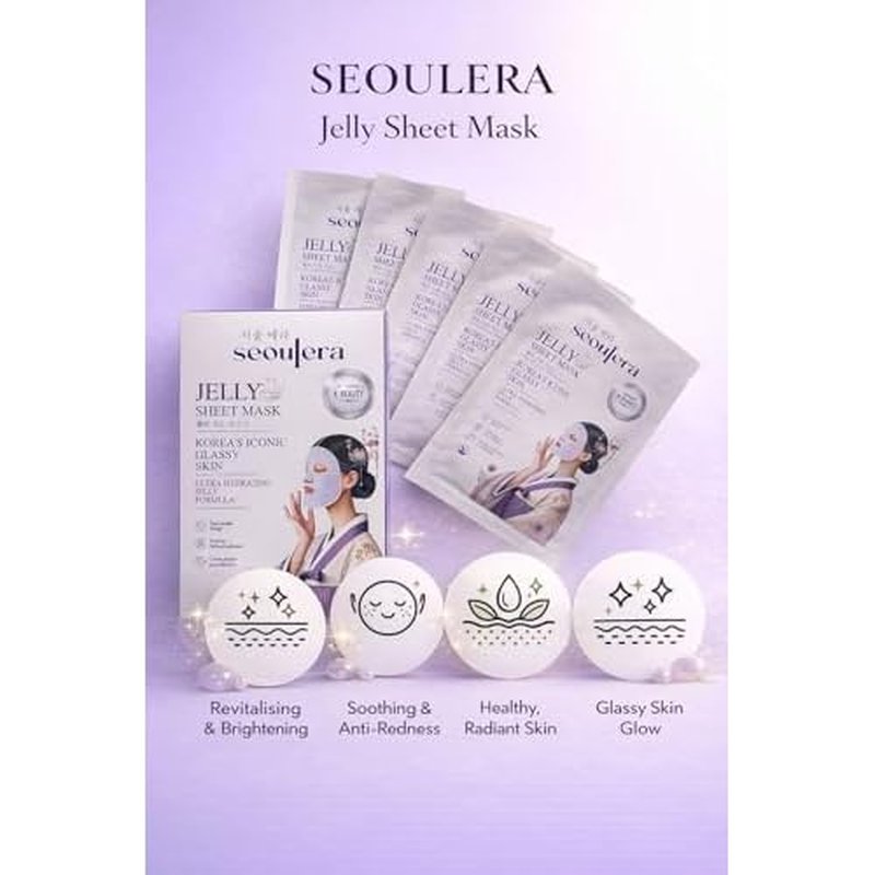 Korean Jelly Sheet Mask, Brightening & Calming Glow, Anti-Redness Hydration for Sensitive Skin, 5 Pack
