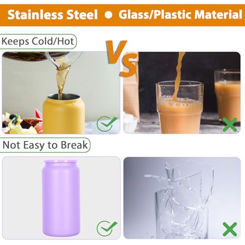 Oaptuza 16oz Stainless Steel Can Tumblers Set with Lids & Straws – Multi-Color, Insulated Drinkware