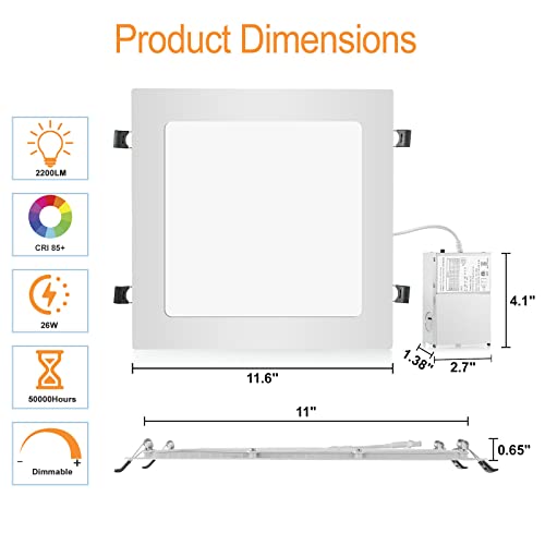 White 11-Inch Square Recessed LED Light Pack - Dimmable 3 CCT, 2200 Lumens