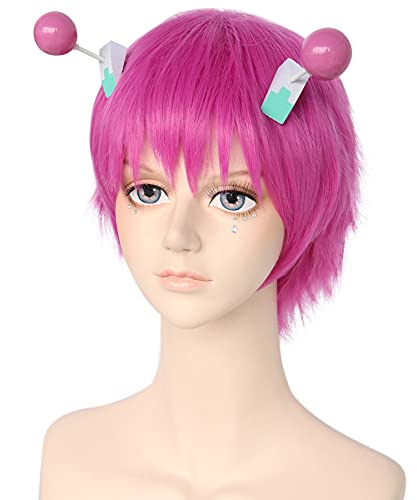 Pink Cosplay Wig for Men Short Synthetic Anime Wig Adjustable Size
