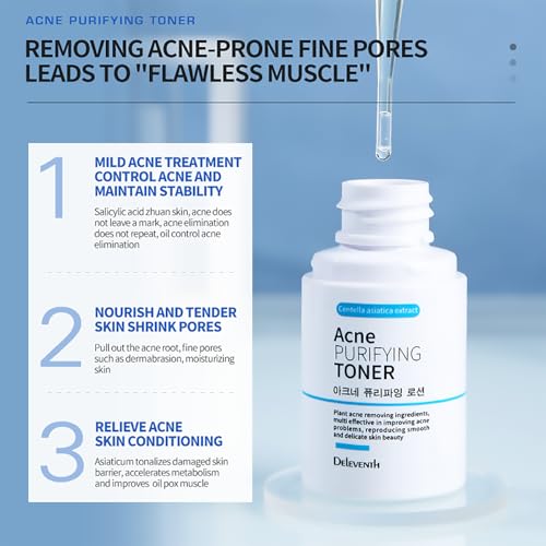 DEleventh Korean Brand Acne Purifying Toner 30ml / with Salicylic Acid and Botanical Extracts for Anti-Acne, Soothes, Unclogs Pores, Controls Oil and Maintain a Fresh, Blemish-Free Complexion