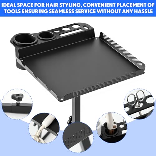 Salon Tray for Chairs 14.17 x 12.6 Inches Adjustable 360° Rotating Metal Hairdressing Tool Organizer with Height & Width Flexibility - Variation: 14.2 x 12.6 x 16.9 Inches
