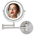 OVENTE Wall Mounted Lighted Makeup Mirror, 7" Double Sided 1X/10X Magnifying Vanity Mirror for Bathroom with LED Lights, Cordless, 360¡Æ Rotation and 13" Extendable Arm, Nickel Brushed MFW70BR1X10X