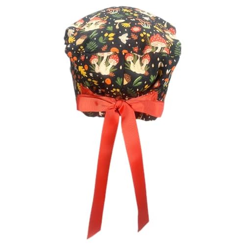 Euro Style Scrub Cap for Women & Men with Ribbon Ties & Buttons, Head Cover for Long or Short Hair