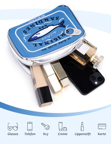 Blue Canned Sardines Makeup Bag - Funny Fish Design, Creative Cosmetic Pouch