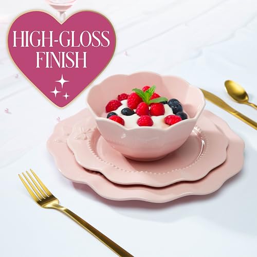 Pink Embossed Bow Dinnerware Set - 12-Piece Ceramic Service for 4 by Paris Hilton