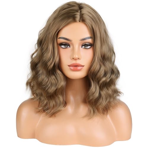 Ash Blonde Curly Wavy Short Synthetic Wig for Women & Girls - Shoulder Length, Heat Resistant, Cosplay & Daily Use
