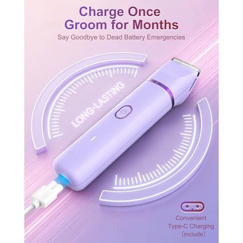 2-in-1 Bikini Trimmer for Women, Waterproof Painless Body Shaver for Legs, Underarms, Bikini Line with Narrow & Wide Ceramic Blades, 3 Combs, USB Rechargeable, Travel Friendly Gift for Women,Purple