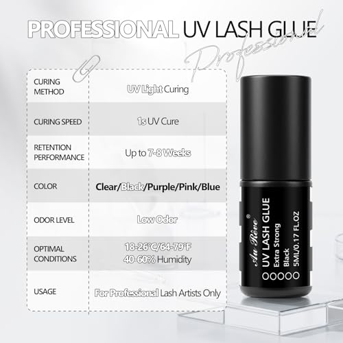 Black UV Eyelash Extension Glue 5ml - Strong Bond & Waterproof