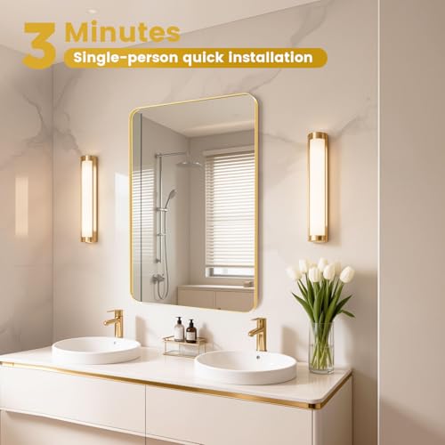 18x30 Inch Gold Bathroom Mirror with Aluminum Frame - Over Sink Wall Decor - Variation: Gold / 30"L x 18"W