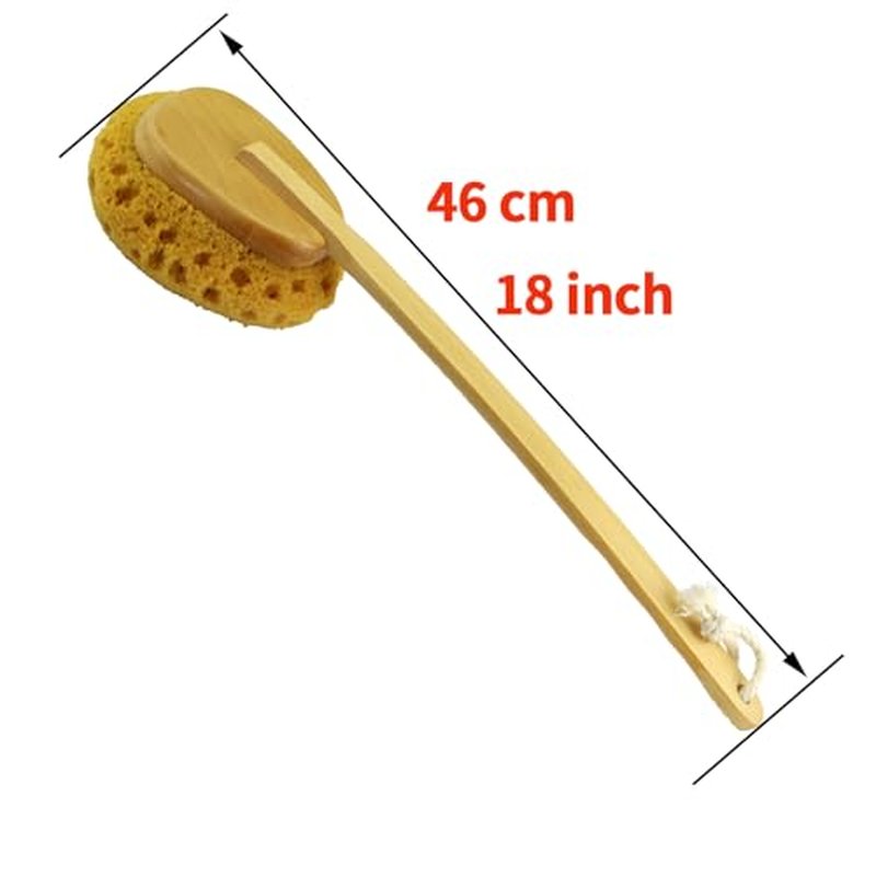 18" 2pcs Extra Long Handle Beechwood Bath Brush for Shower with Sponge - Exfoliating & Massaging Back Scrubber Bath Brush Gentle Exfoliating Lotion Applicator