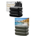 O NATURALS Detoxifying Charcoal Bar Soap & Psoriasis Dead Sea Mud and Clay Soap Bundle. Natural Bar Soap Face Body Cleanser Helps Acne Eczema Exfoliate Dead Skin. Two 3 Packs, 4oz Each Bar of Soap.
