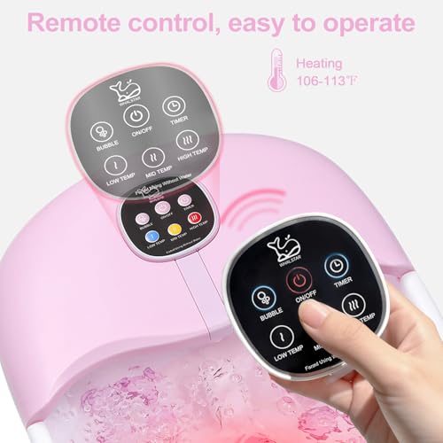 Pink Collapsible Foot Spa Bath Massager with Heat Bubbles & Remote - Tea Tree Oil Soak