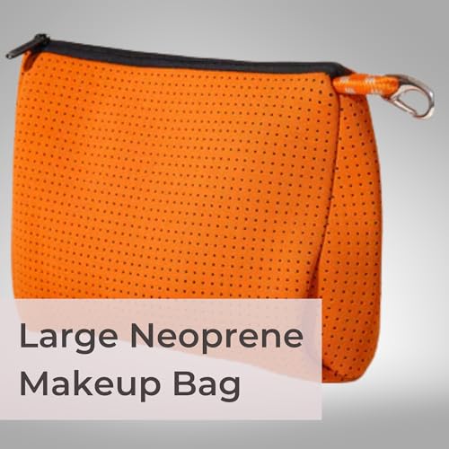 POPUPS Brand Large Makeup Bag with Zipper - Neoprene Machine Washable Travel Toiletry Cosmetic Organizer Pouch for Women (Basic Burnt Orange)