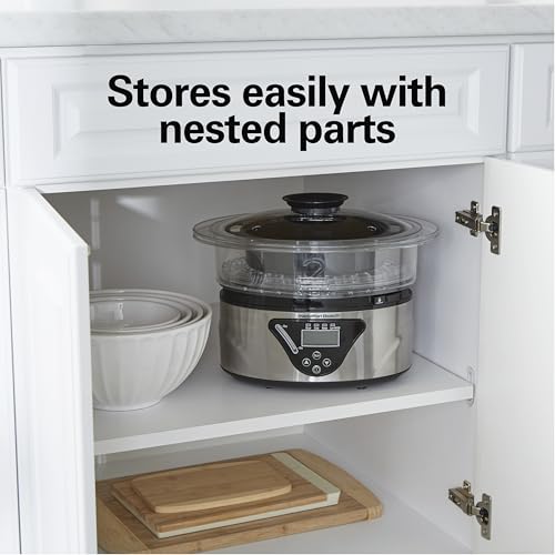 Electric Food Steamer and Rice Cooker 2-Tier 5.5 Qt Black & Stainless Steel - Stackable