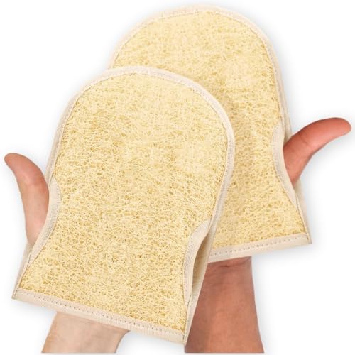 NileCart Exfoliating Gloves - Set of 2 Scrubbies for Body - Natural Exfoliating Body Scrubber Shower Gloves from Natural Loofah for Women & Men - Egyptian Loofah Sponge Shower Gloves Scrubbies