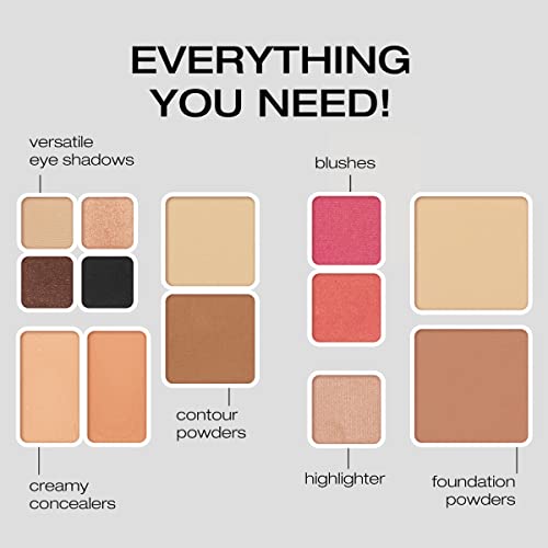Woosh Beauty, The Fold Out Face Palette w/Secret Brush, Travel, All in One Neutral Cream & Powder Kit, 4 in 1 Nested Makeup Brush (#1 Light)