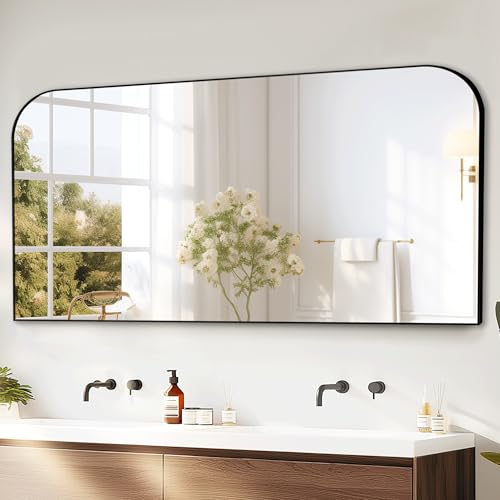 Delma 30x55 Black Metal Framed Bathroom Mirror Over Sink - Modern Style